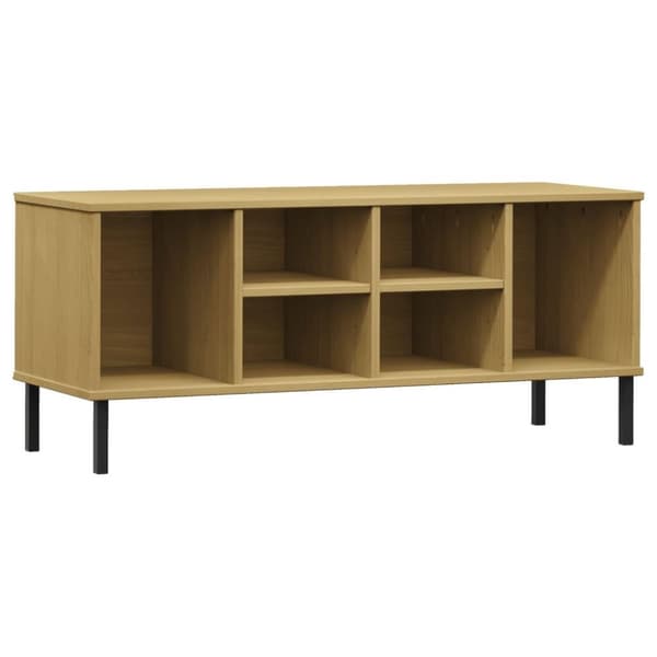 vidaXL Kenkäteline metallijaloilla ruskea 106x35x45 cm täyspuu OSLO