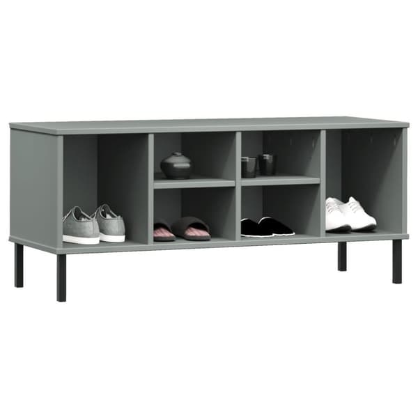 vidaXL skoreol med metalben OSLO 106x35x45 cm massivt træ grå