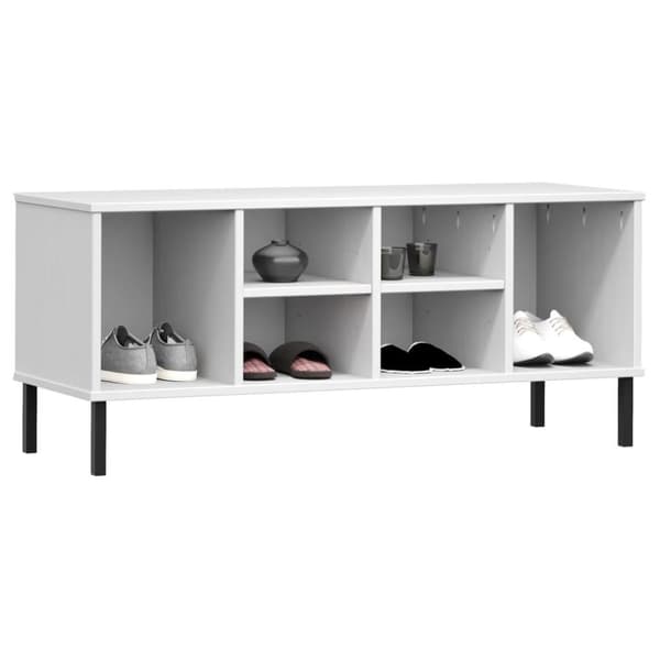 vidaXL skoreol med metalben OSLO 106x35x45 cm massivt træ hvid