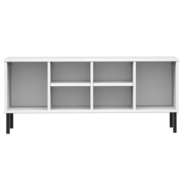 vidaXL skoreol med metalben OSLO 106x35x45 cm massivt træ hvid