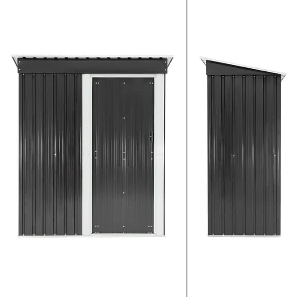 ML-Design Metallskjul M med pulpettak; skjutdörr och fundament; 2;1 m³; 150x184x76 cm; Mörkgrå; Stålskjul; Rymligt trädgårdshus utomhus; Liten