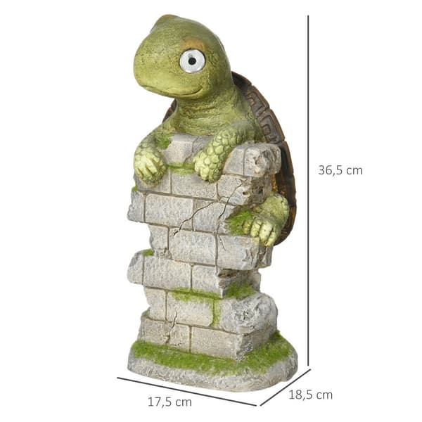 Skulptur av sköldpadda med LED-solljus, 17.5x18.5x36.5 cm, Grön+Brun