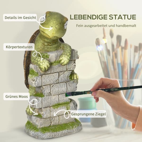 Skulptur av sköldpadda med LED-solljus, 17.5x18.5x36.5 cm, Grön+Brun