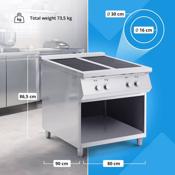Royal Catering Induktionsspis - 17 000 W - 4 kokytor - 260 °C - Förvaringsutrymme - Royal Catering