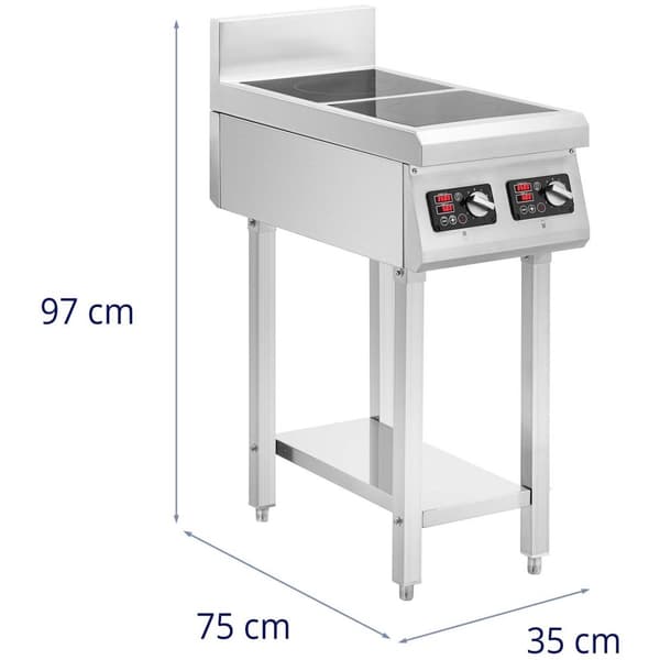 Royal Catering Induktionsplatta med bas - 2 x 20 cm - 10 nivåer - Timer - Royal Catering