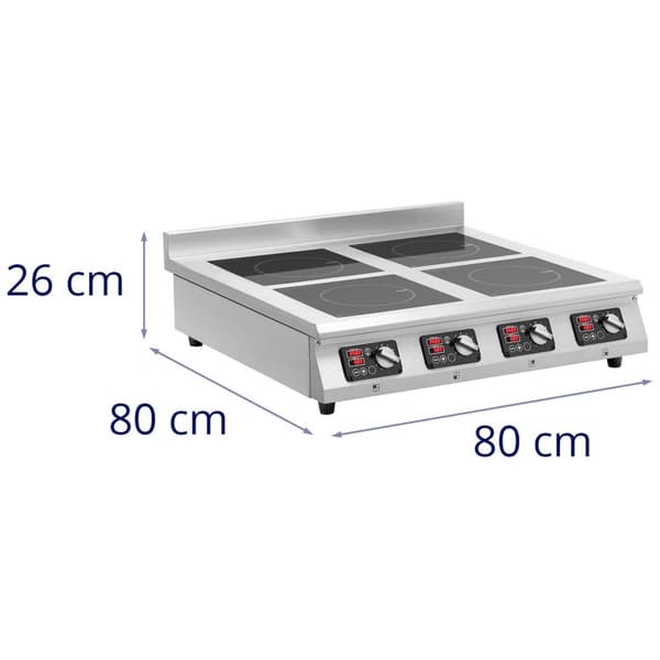 Royal Catering Induktionsplatta - 4 x 20 cm - 10 steg - Timer -  80 x 80 x 26 cm - Royal Catering