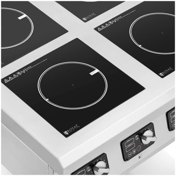 Royal Catering Induktionsplatta med bas - 4 x 20 cm - 10 nivåer - Timer - Royal Catering