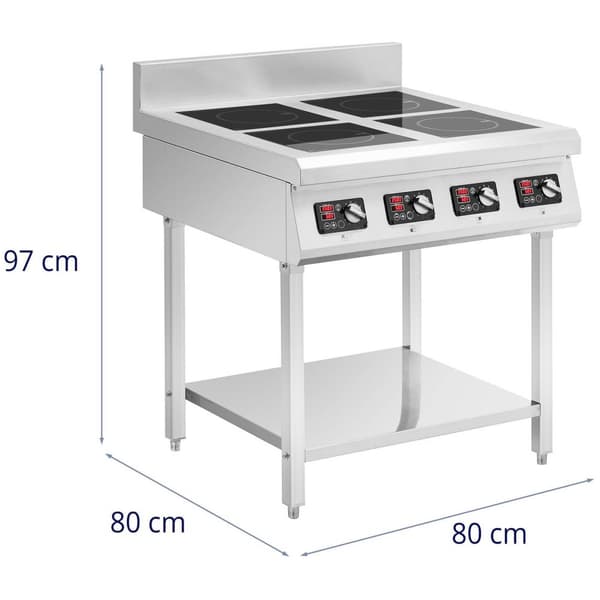 Royal Catering Induktionsplatta med bas - 4 x 20 cm - 10 nivåer - Timer - Royal Catering