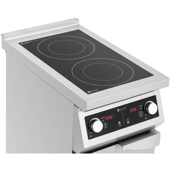 Royal Catering Induktionsspis - 8500 W - 2 kokplattor - 60–240 °C - Förvaringsutrymme - Royal Catering