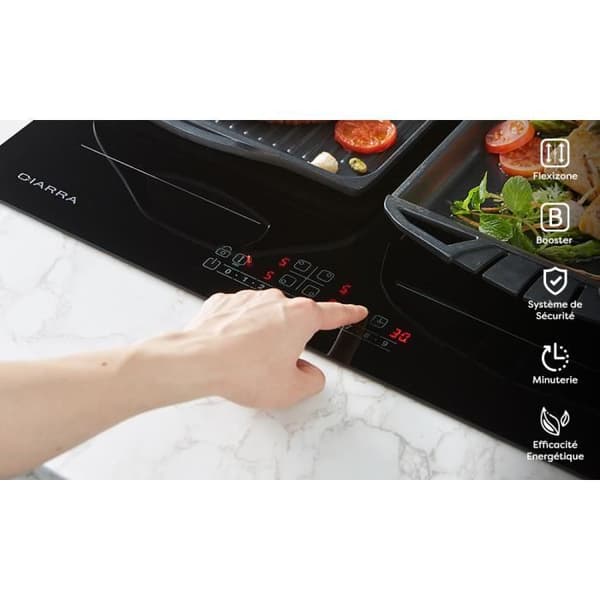 CIARRA Induktionshäll 4 zoner 2 modulförstärkare 7200W Barnsäkerhetstimer 59cm Sensitive Touch Svart glas
