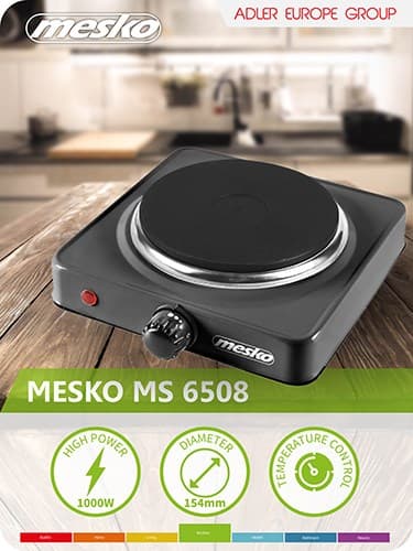 Mesko Home MS 6508 kogeplader Sort bordplade Forseglet plade 1 zone(r)