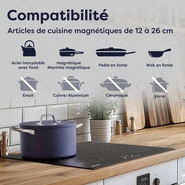 Plattinduktionshäll 4 zoner 6000W 59cm Timer Barnsäkerhet Automatisk avstängning CIARRA CD4BIH-E