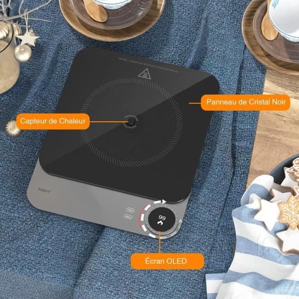 TOKIT Ultratunn bärbar induktionshäll, 99 effektnivåer 2100W Xiaomi App Manuell kontroll Anpassningsläge