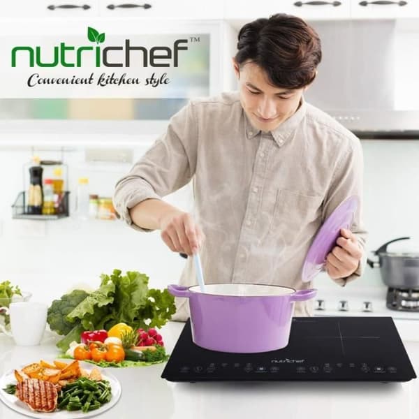 NutriChef dubbelglas keramisk induktionshäll - spishäll med två 1800 bärbara elektriska brännare