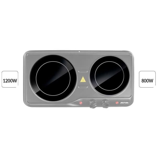 Bärbar keramisk elektrisk spis, 2 brännare 19 - 16,5 cm MPM MKE-21 2000W Svart 21304