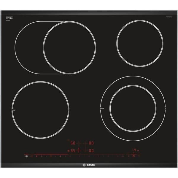 BOSCH Serie 8 keramisk kokplatta PKN675DP1D - 4 brännare - Svart och rostfritt stål Svart, Rostfritt stål