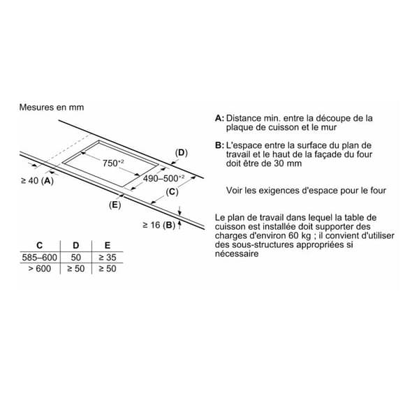 Induktionshäll - BOSCH - 4 brännare - 52,2 x 80,2 x 5,1 cm - PXY83KHC1E - Svart