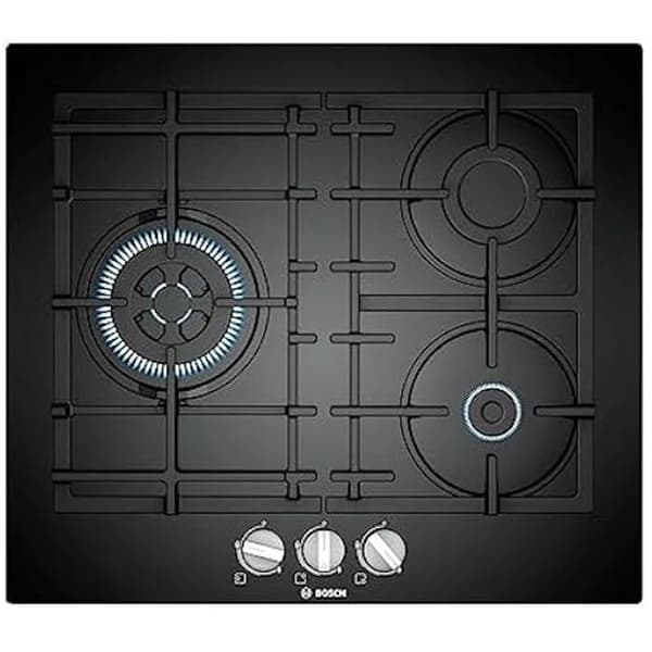 Gasolhäll - BOSCH - PNC6B6B90 - 60 cm - 3 brännare - Svart härdat glas - Gasstop Svart