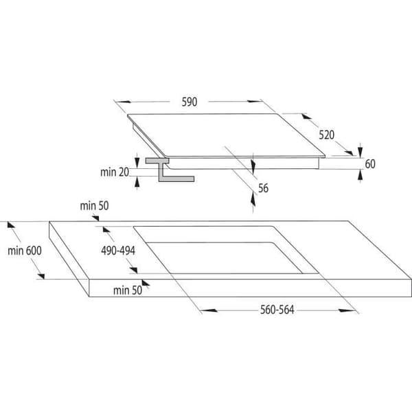 HISENSE keramikhäll - 3 brännare inklusive en 29,5 cm kokzon - E6322C