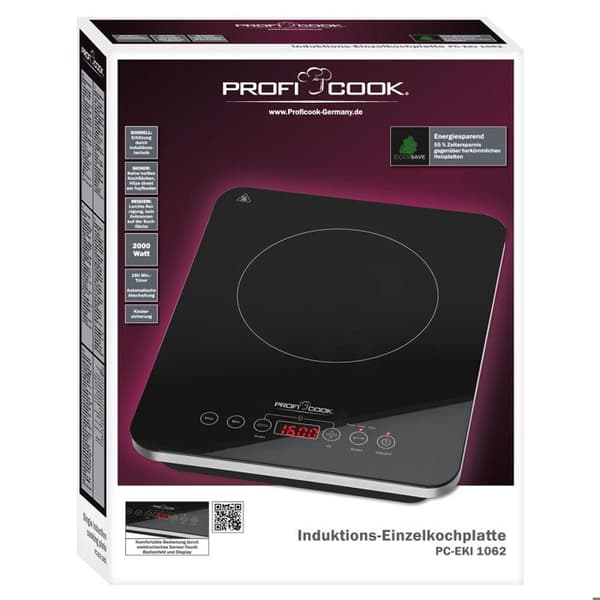 Induktionsspisplatta - PROFICOOK - PC-EKI 1062 - 2000W - Härdat glas - Svart