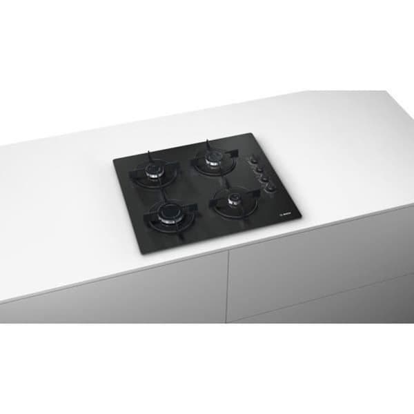 BOSCH POP6B6B10 Gashäll - 4 brännare - 7400W - L56 x D48cm - Beläggning av härdat glas - Svart