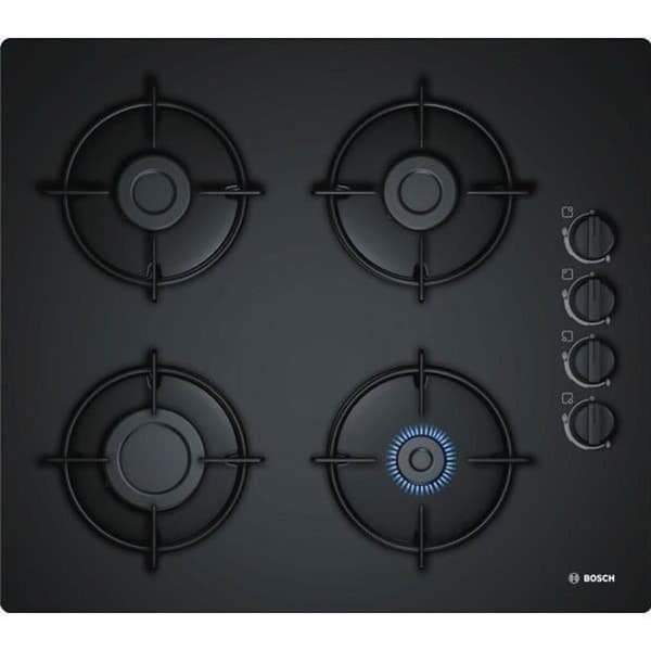 BOSCH POP6B6B10 Gashäll - 4 brännare - 7400W - L56 x D48cm - Beläggning av härdat glas - Svart