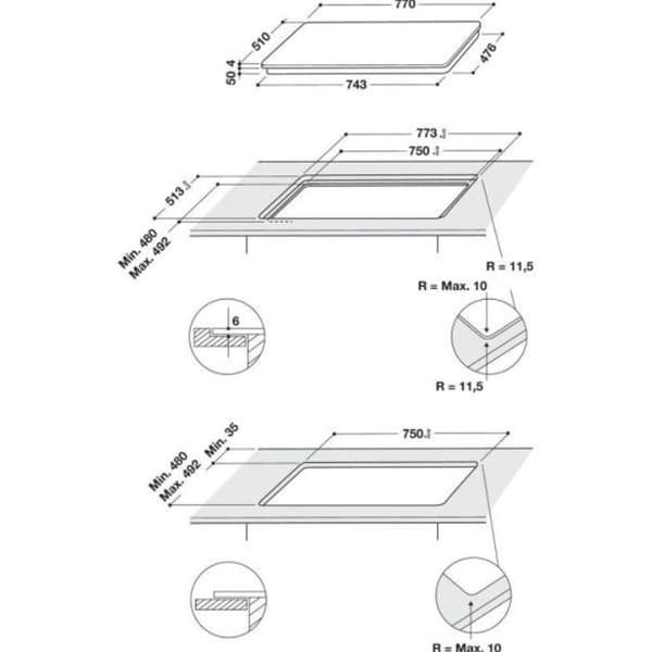 Whirlpool Integrable WLB 2977 NE Induktionsbord - Vitrokeramik - 4 element - Svart - 7200W - Känsligt