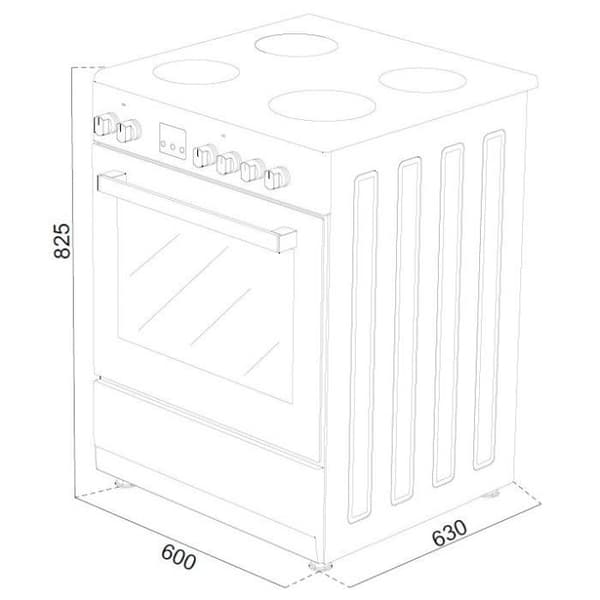 Cuisinière vitrocéramique CONTINENTAL EDISON CECV60FCS - 4 brännare - L58,8 xP61 xH83 cm - Silver