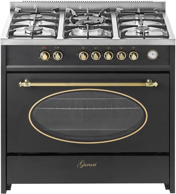 GURARI Gas spis GCH E 914 Bl r, Retro gas elektrisk 90 cm, Nostalgisk spis, 121L
