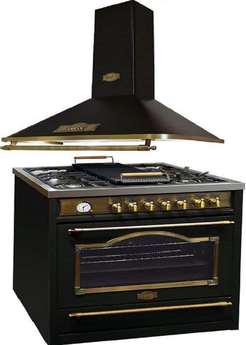 Kaiser Cuisinière HGE 93555 Em+A 9315 Em, Elektrisk gassovn retro 90 cm + fläkt 90 cm