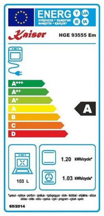 Kaiser HGE 93555 Med Elektrisk Gasugn 90cm/Elektrisk Ugn/Ugn/115L / Gaskokplatta/ 4,5 Kw WOK