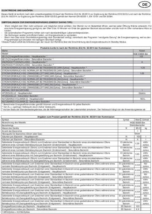 Kaiser HGE 93555 Med Elektrisk Gasugn 90cm/Elektrisk Ugn/Ugn/115L / Gaskokplatta/ 4,5 Kw WOK