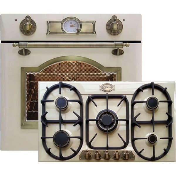 Gaskök Set självhushållande Kaiser Empire elfenben/Gas Inbyggd ugn EG 6345 elfem + Gas Spishäll 90 cm kg 9325 elfem