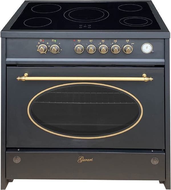 GURARI Gaskök 912 Bl r, Retro Gas Elektrisk 90 cm, Spis, 121L, 8 funktioner, Varmluft