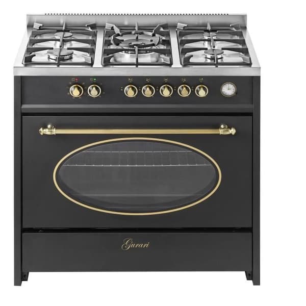 GURARI GCH E 914 BL r+GCH T 466 90 BL PRIME, Elektrisk gaskök retro 90 cm/ 121L+fläkt 90 cm