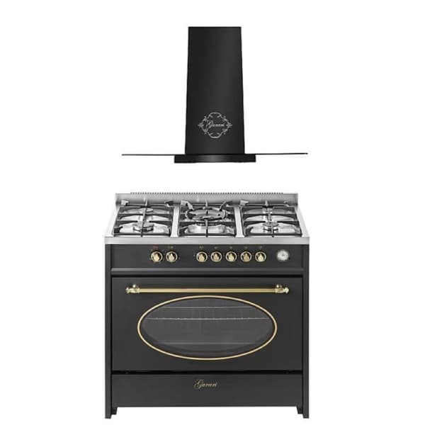 GURARI GCH E 914 BL r+GCH T 466 90 BL PRIME, Elektrisk gaskök retro 90 cm/ 121L+fläkt 90 cm