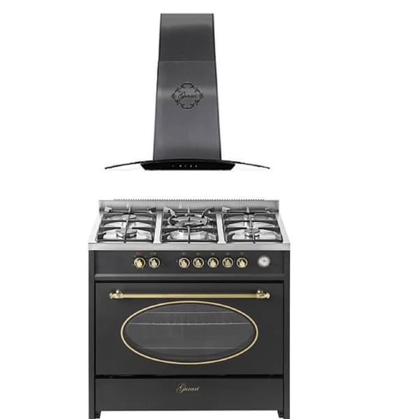 GURARI GCH E 914 BL r+GCH T 465 IS 90 BL PRIME, Elektrisk gaskök retro 90 cm/ 121L+fläkt med 90 cm