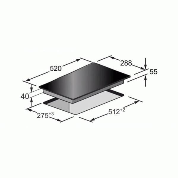 Kaiser Induktionshäll, vit glas, fasett fram, 30 cm, Domino Induktionshäll, funktionell skärm