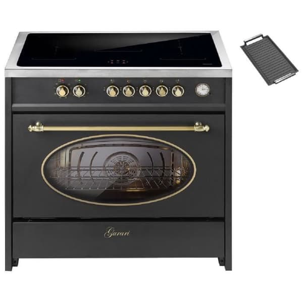 GURARI Induktionsspis E 913 RU BL+grillplatta, Retro Köksspis 90 cm/ 121L
