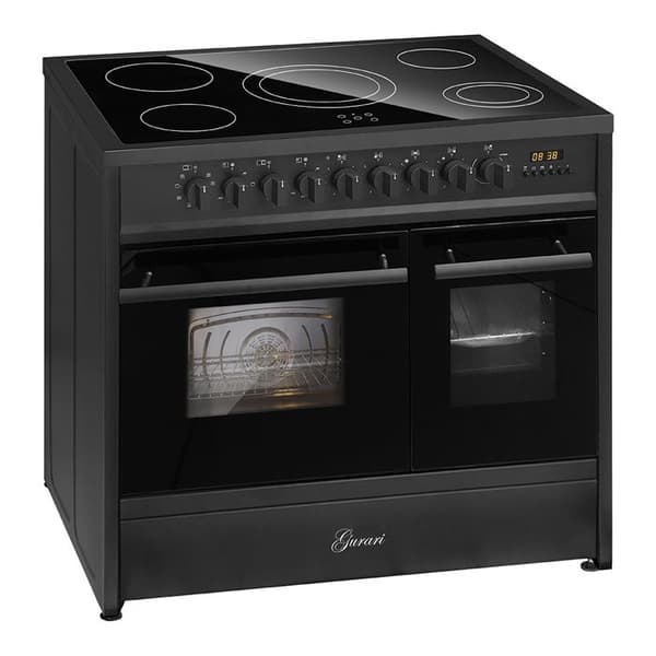GURARI Elektrisk spis GCH E 912 DF BL Glaskeramisk spis 90 cm svart Ugn med dubbla eldar