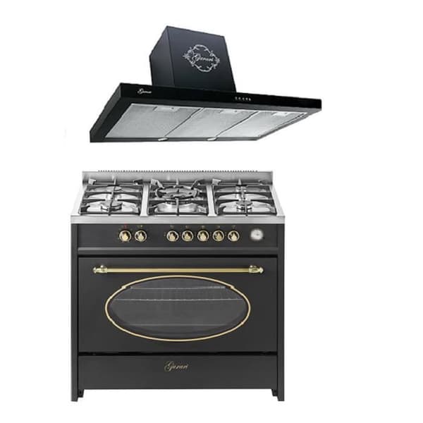 GURARI GCH E 914 BL r+GCH F 461 BL 9, Retro elektrisk gasskomfyr 8 funksjoner + 90 cm ventilator