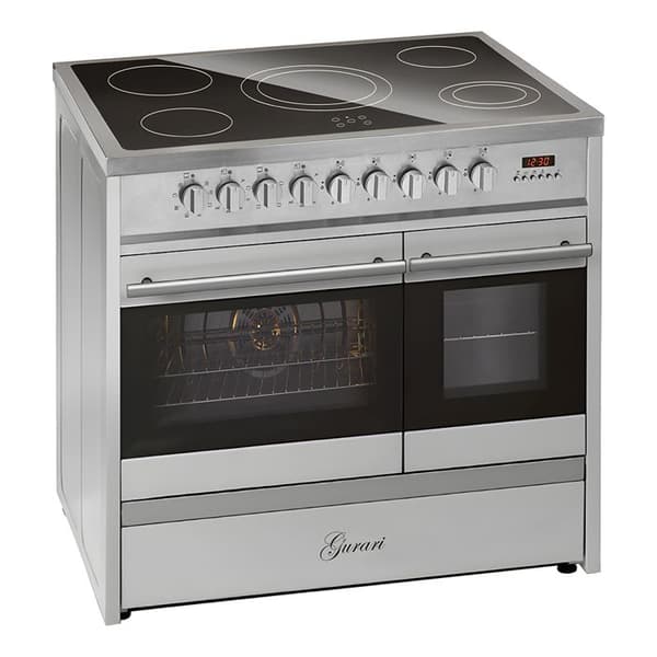 GURARI Elektrisk spis GCH E 912 DF X Glaskeramisk spis 90 cm rostfritt stål Rångspis Dubbel elektrisk ugn