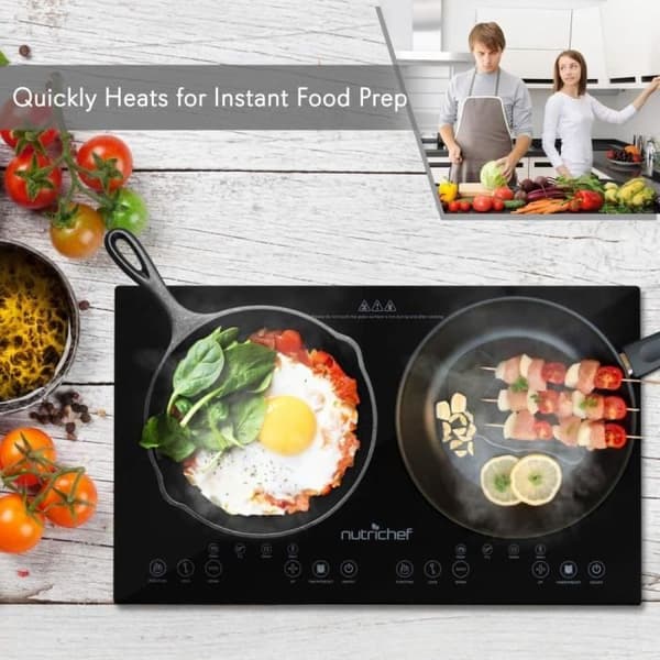 NutriChef dubbelglas keramisk induktionshäll - spishäll med två 1800 bärbara elektriska brännare