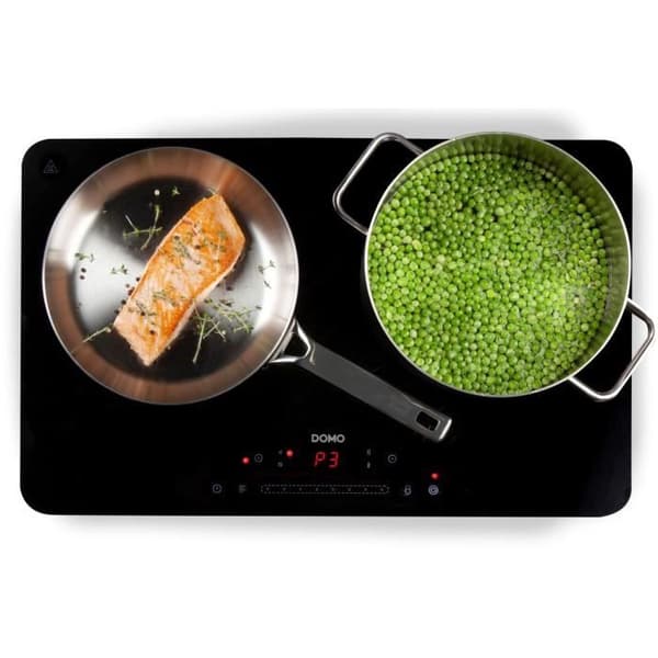 DOMO DO333IP - Dubbel induktionsplatta - 3500W - Pekskärm - Digitaltimer 3h - 7 effektlägen - 20cm