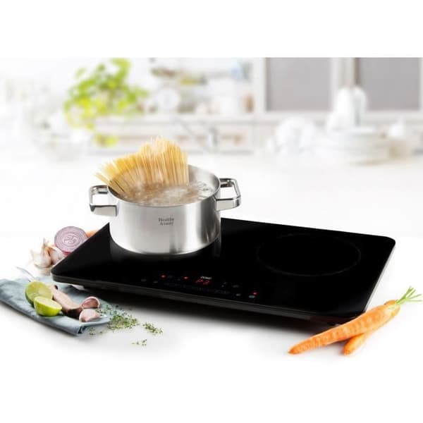 DOMO DO333IP - Dubbel induktionsplatta - 3500W - Pekskärm - Digitaltimer 3h - 7 effektlägen - 20cm