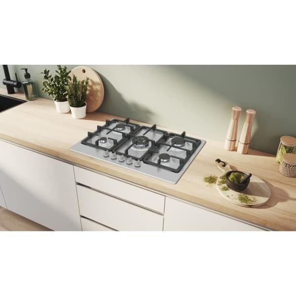 Gaskokplatta - BOSCH Serie 4 - 5 brännare - 52 x 75 x 4,5 cm - PGQ7B5K90 - Rostfritt stål