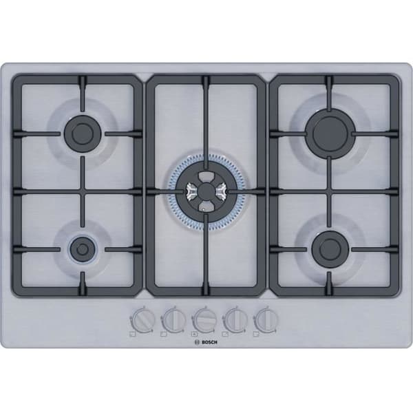 Gaskokplatta - BOSCH Serie 4 - 5 brännare - 52 x 75 x 4,5 cm - PGQ7B5K90 - Rostfritt stål Rostfritt stål