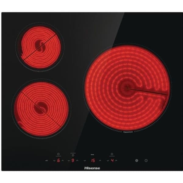 HISENSE keramikhäll - 3 brännare inklusive en 29,5 cm kokzon - E6322C Svart