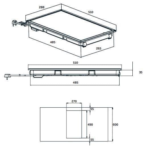 BEKO HDMC32400TX - Keramisk kogeplade - 2 zoner - 3000W - L28,8 x D57 cm - Glasbelægning - Sort
