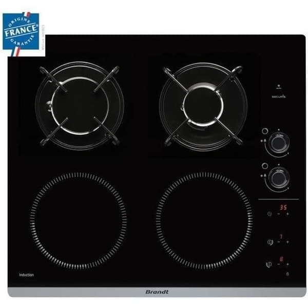 BRANDT BPI6413BM - Yhdistelmäinduktio-/kaasuliesitaso - 4 aluetta - L 51 x S 58 cm - Lasipinnoite - Musta musta